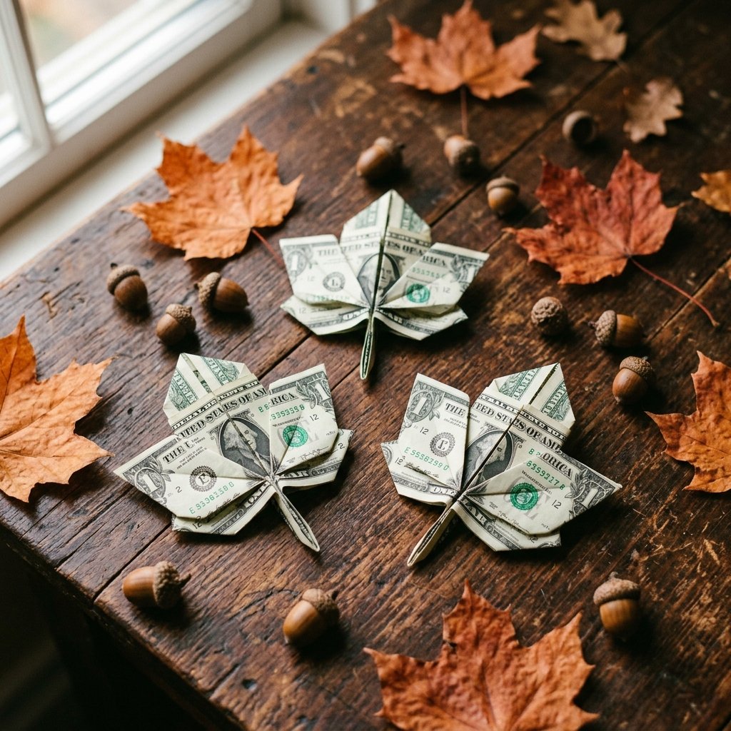 A Fun Fall Gift Idea! Step-by-Step Instructions on How to Fold a Money Origami Maple Leaf!