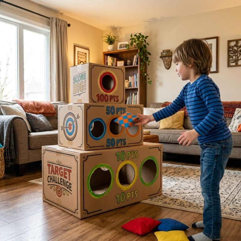 Beat Rainy Day Boredom With This Genius DIY Cardboard Target Game Your Kids Will Adore!