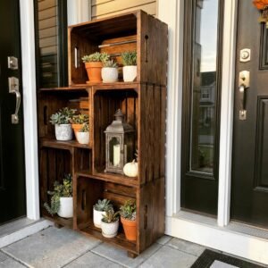 Boost Your Curb Appeal Instantly with This Ultra-Cheap DIY Dollar Store Crate Porch Shelving Hack