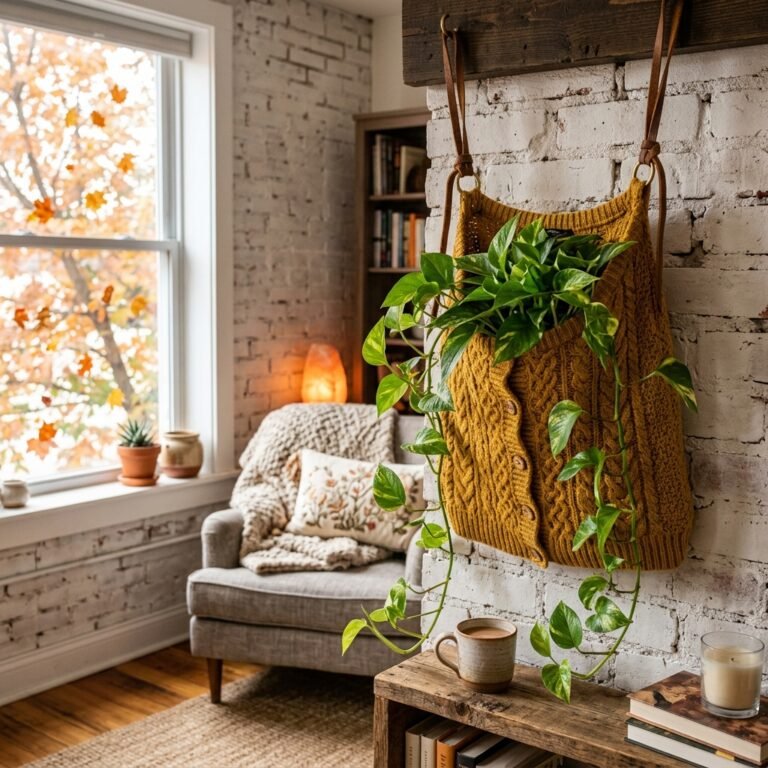 Brilliant Fall Decor Hack: How to Upcycle Old Sweaters Into Hanging Plant Pockets for Under $2