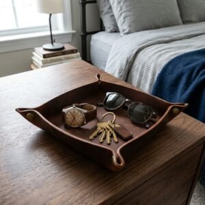 Clean Up His Nightstand In Style: Easy DIY Leather Valet Tray That Looks Like Coach