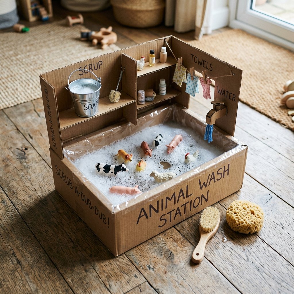 Crazy Cheap Fun! Create a DIY Cardboard Animal Washing Sensory Toy to Keep Toddlers Entertained