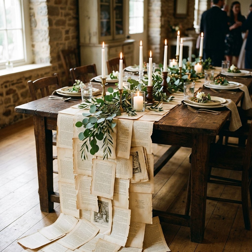 Don't Buy Table Runners! This DIY Vintage Book Page Runner Costs Under $5 and Looks Magical
