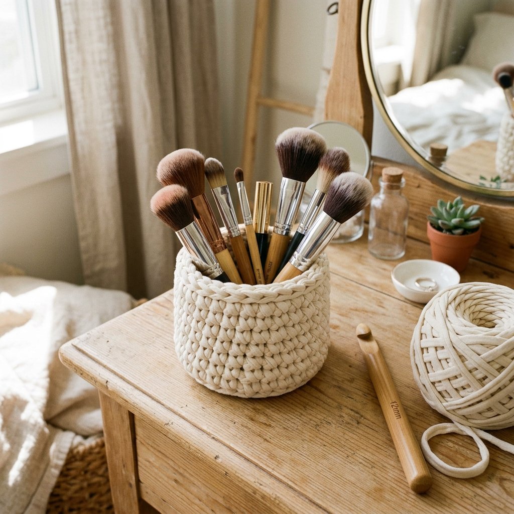 Get Organized! Learn How to Crochet a Gorgeous T-Shirt Yarn Makeup Brush Holder in 20 Minutes