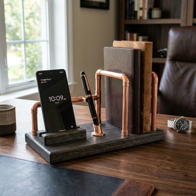 He Will Actually Use This! Sleek DIY Wood and Copper Pipe Desk Organizer for Men
