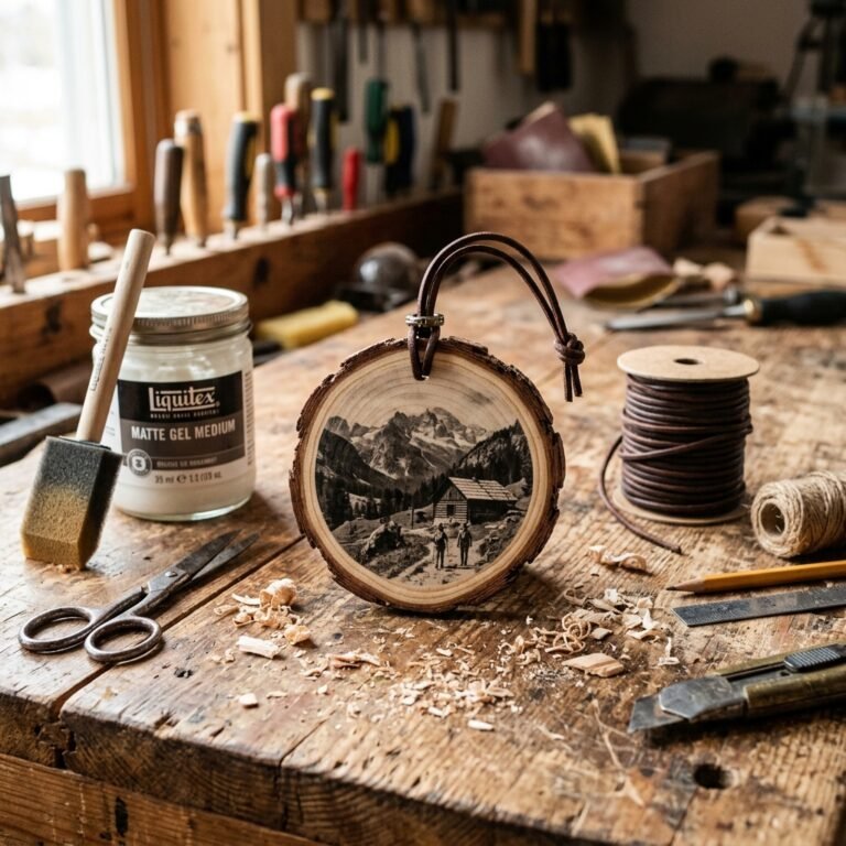 He Will Cherish This Forever! DIY Rustic Wood Slice Photo Transfer Ornament