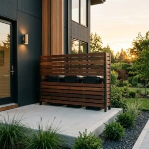 Hide Your Ugly Trash Cans! Easy DIY Modern Wood Slat Screen to Boost Your Front Porch Curb Appeal