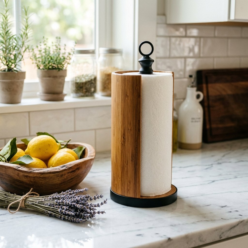 High-End Farmhouse Dupe: How to Make a DIY Dollar Tree Bamboo Paper Towel Holder Stand