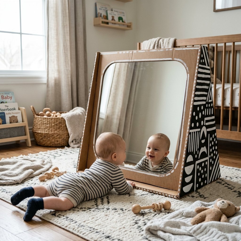 Hours of Tummy Time Fun! Build This DIY Montessori Cardboard Baby Mirror Toy!