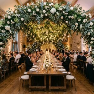 How to Build a Jaw-Dropping Overhead Table Floral Bridge on a Dollar Store Budget