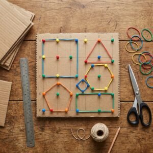 How to Make a Cheap DIY Cardboard Geoboard That Will Keep Toddlers Quiet for Hours