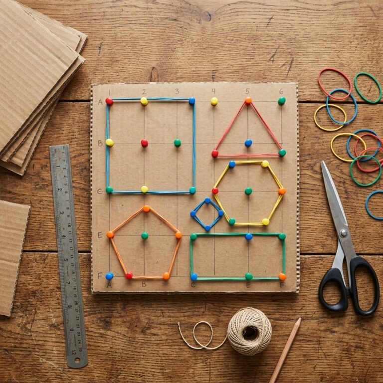 How to Make a Cheap DIY Cardboard Geoboard That Will Keep Toddlers Quiet for Hours