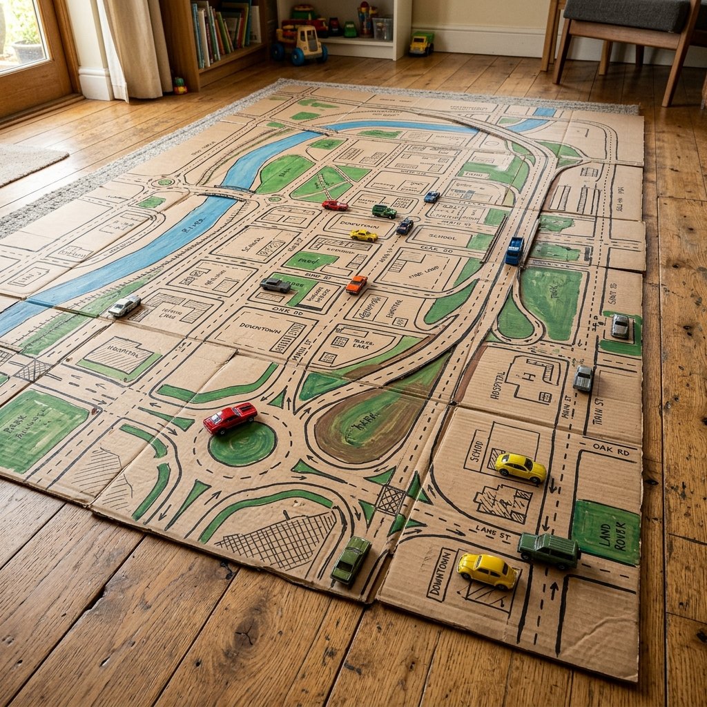 How To Make A Giant DIY Cardboard Box Road Map That Keeps Kids Busy For Hours!