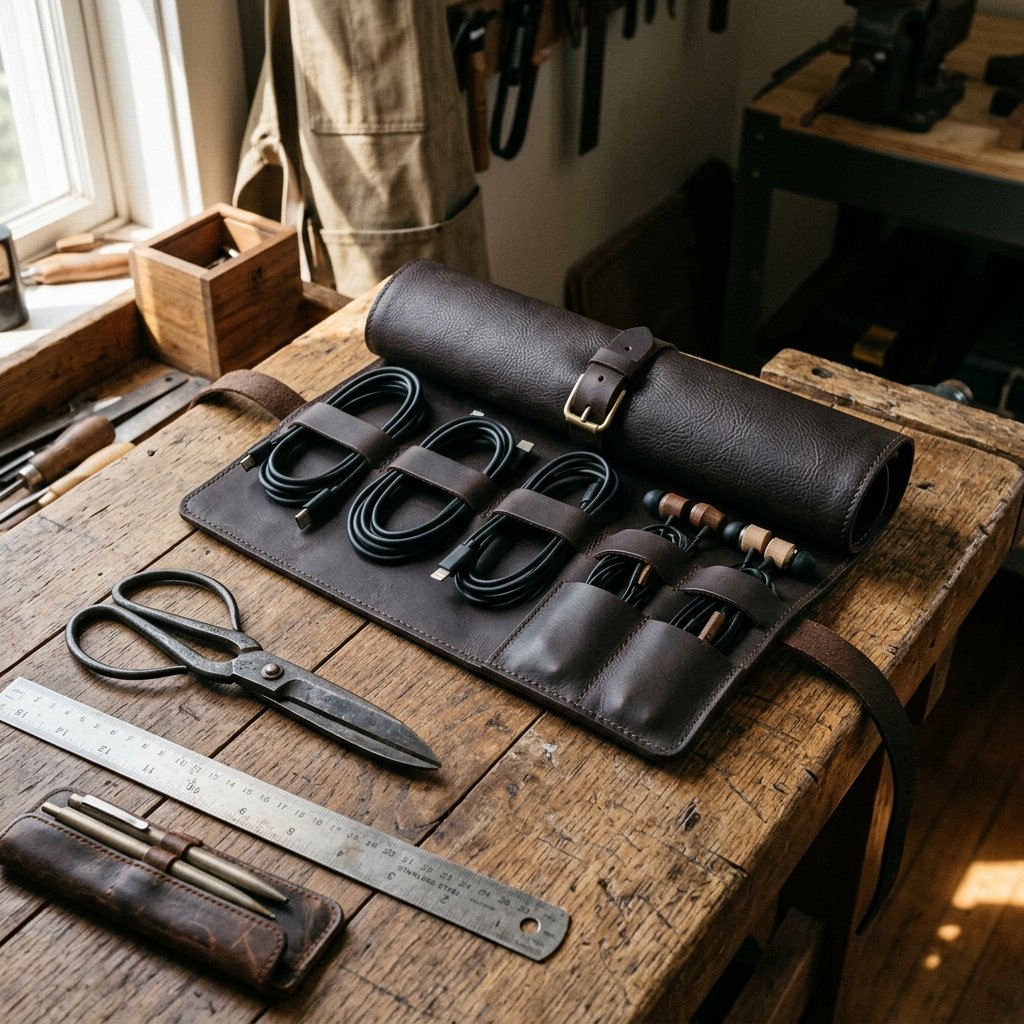 Keep Him Organized: This Easy DIY Leather Tech Cord Roll Gift Takes Less Than 15 Minutes!