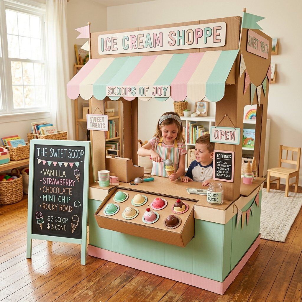Make a Magical DIY Cardboard Ice Cream Shop Your Kids Will Play With for Hours!