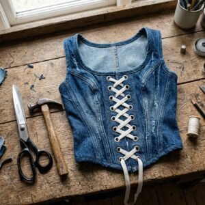No-Sew Wardrobe Upgrade: How to Turn Your Old Jeans Into a Viral Denim Corset Top!