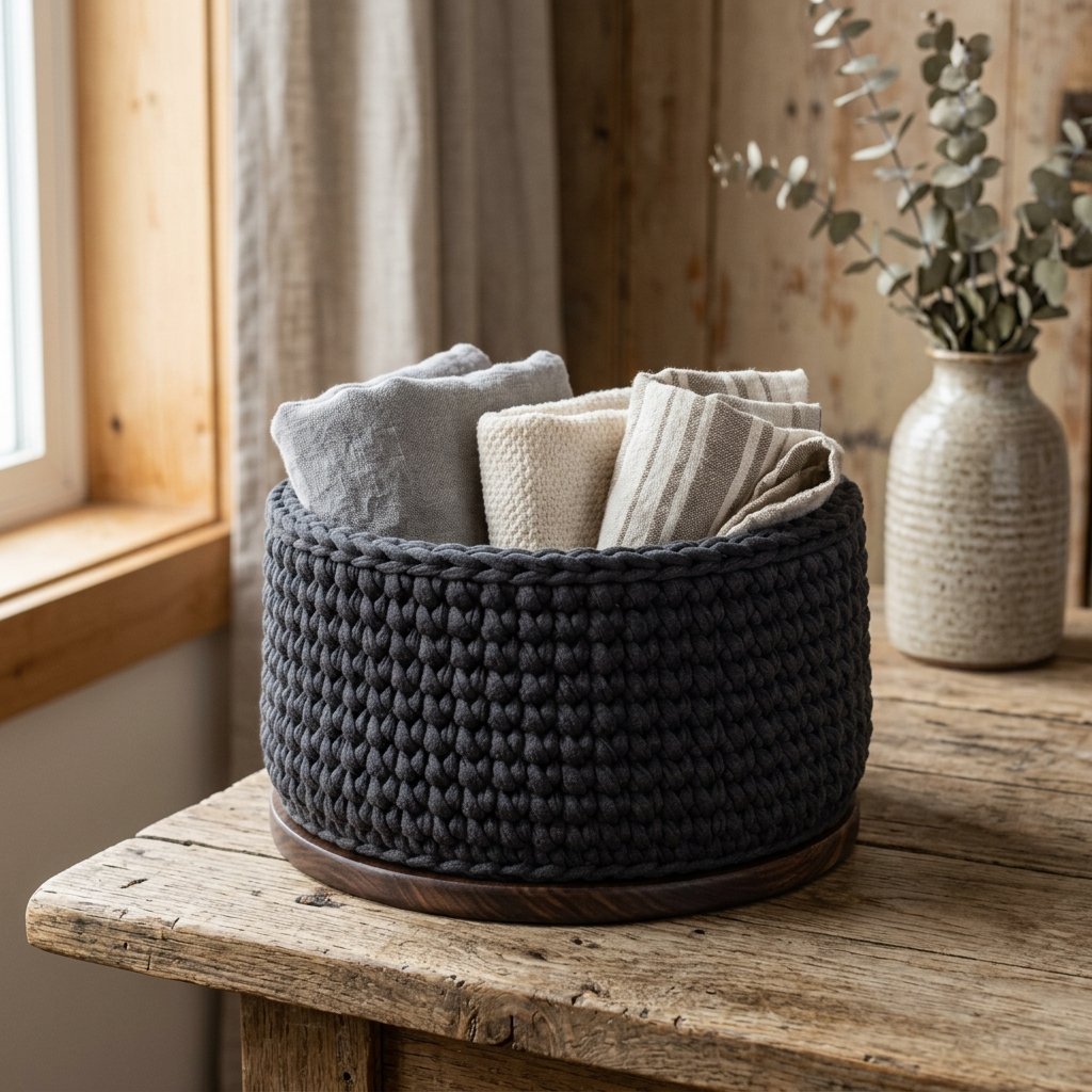 Organize in Style! How to Make a DIY T-Shirt Yarn Storage Basket with a Wooden Base