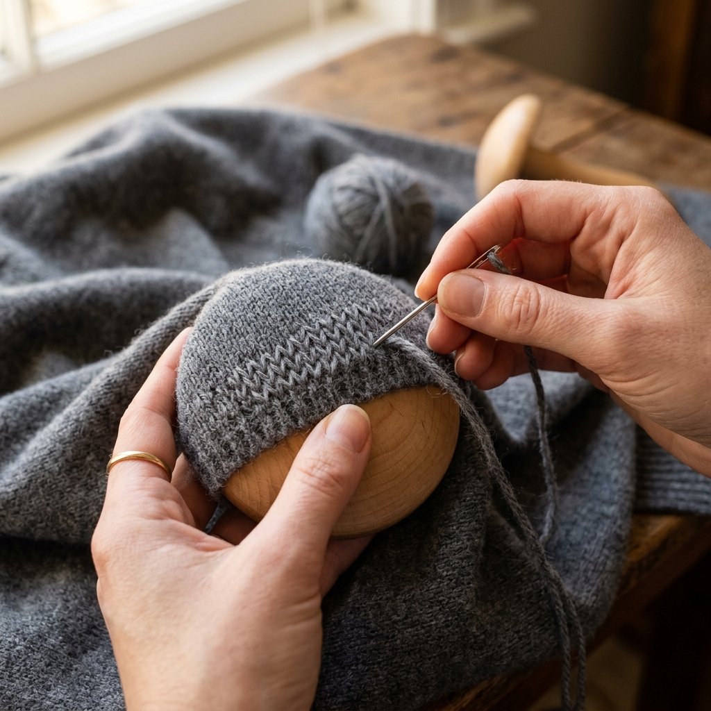 Saved from the Trash! How to Darn a Cashmere Sweater Invisibly Using the Duplicate Stitch Method