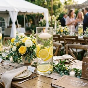 Smells Heavenly! Easy DIY Floating Candle Centerpieces with Fresh Lemon Slices for Summer Weddings