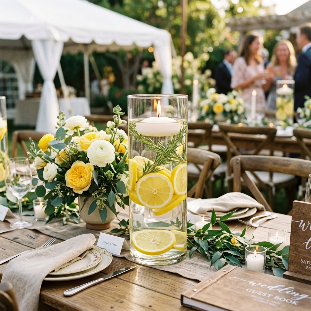Smells Heavenly! Easy DIY Floating Candle Centerpieces with Fresh Lemon Slices for Summer Weddings
