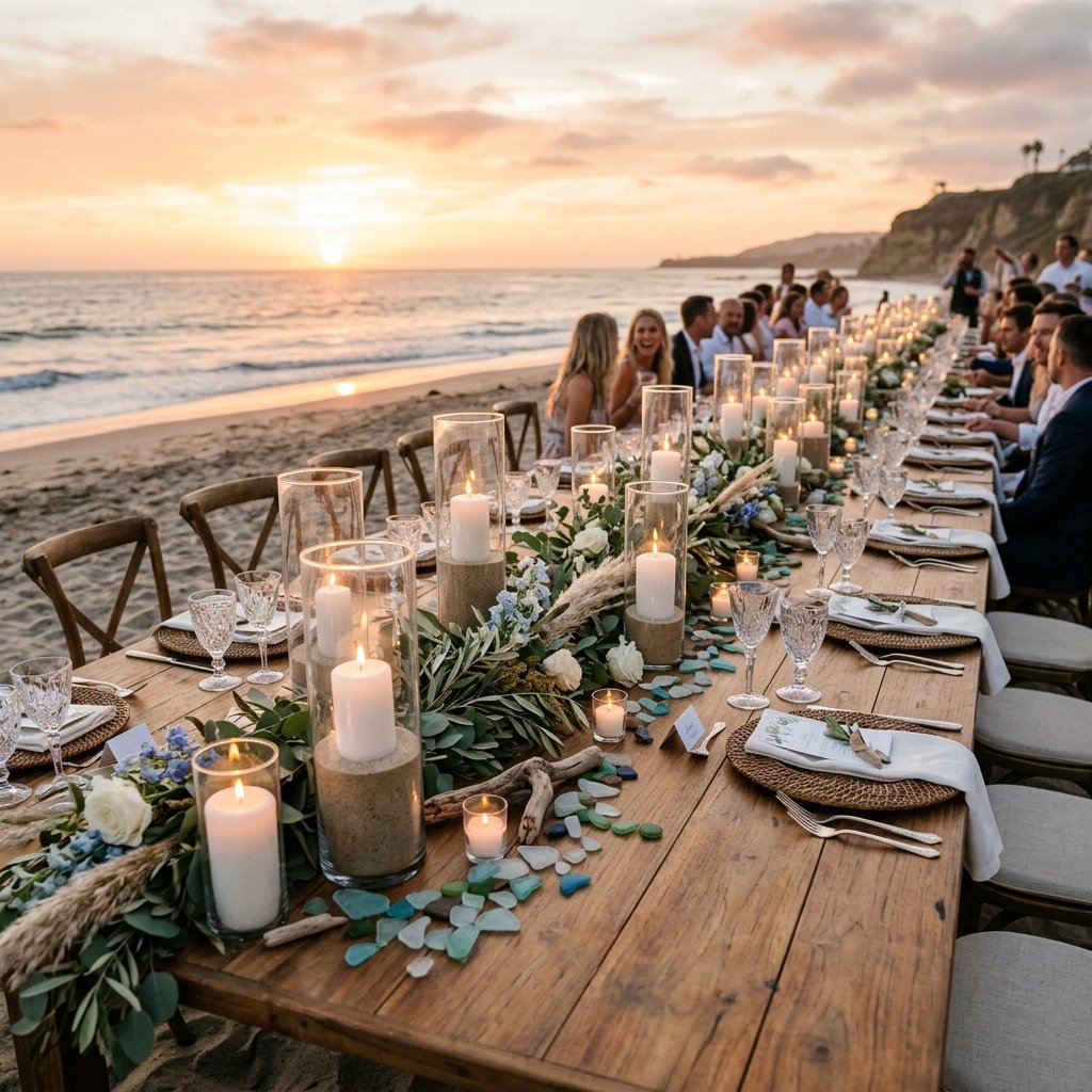 Stunning & Budget-Friendly! Create High-End Beach Wedding Centerpieces with Sand and Candles for Next to Nothing