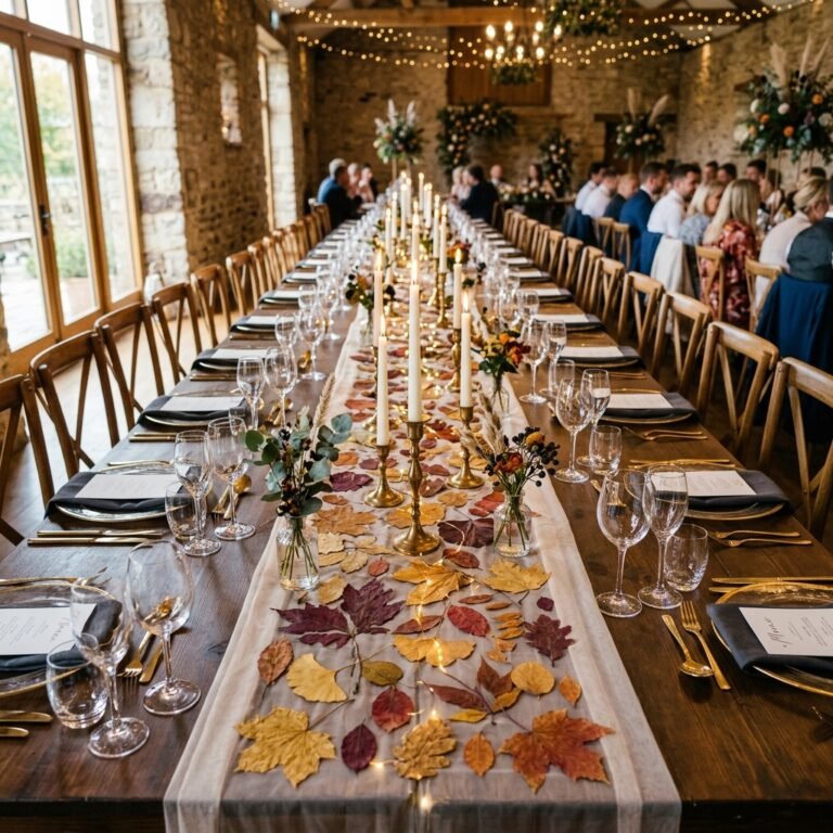 Stunning DIY Pressed Leaf Wedding Table Runners That Look Like a Million Dollars for Almost Zero Cost