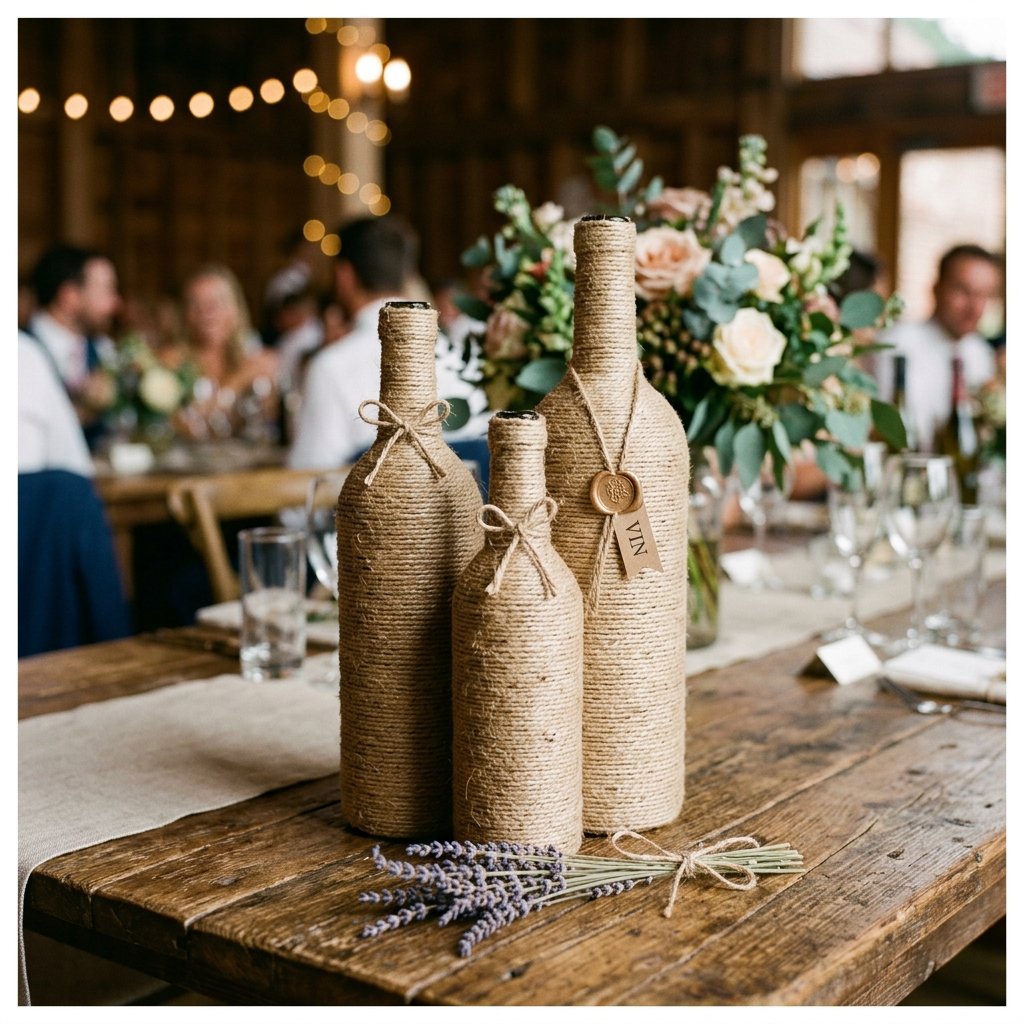The $0 Hack: How to Make Chic Twine Wrapped Wine Bottle Wedding Centerpieces