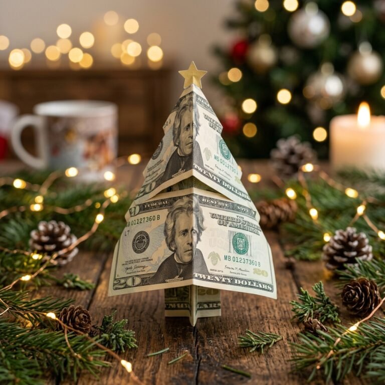 The Absolute Cutest Way to Give Cash This Christmas: Money Origami Tree Tutorial