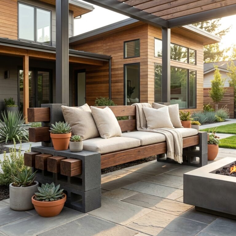 The Cheapest Seating Hack Ever: DIY Concrete Block Porch Bench That Looks High End