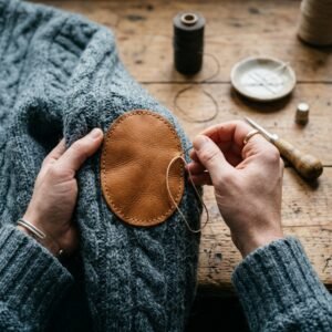 The Chic Way to Save Your Knits: How to Fix a Sweater Elbow Hole With a Leather Patch!