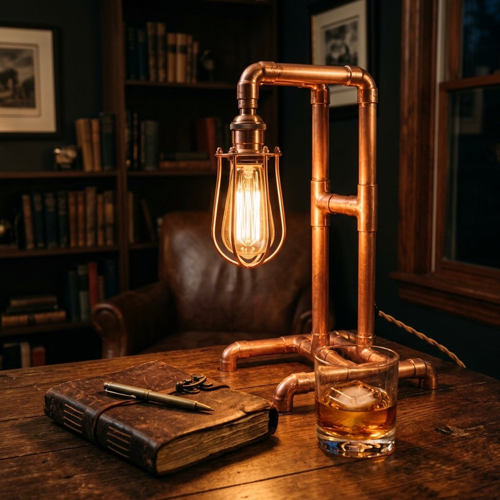 The Coolest DIY Industrial Copper Pipe Desk Lamp Your Boyfriend Will Actually Love