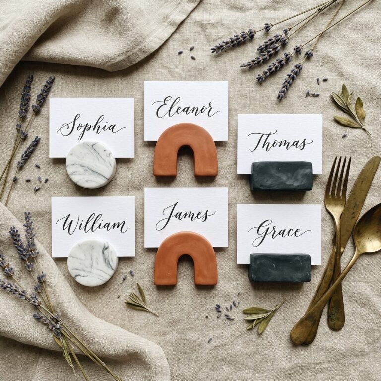 The Cutest Secret to Cheap Wedding Tablescapes: DIY Polymer Clay Place Card Holders