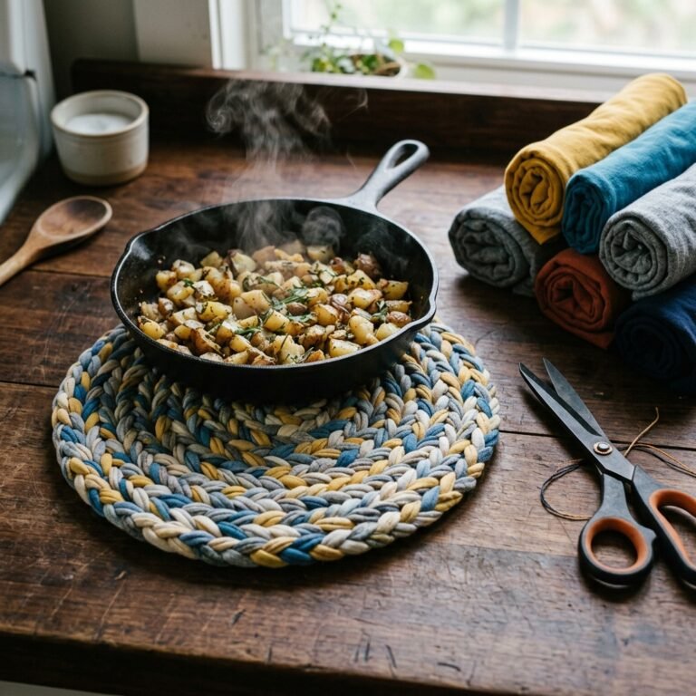 The Easiest 10-Minute DIY T-Shirt Yarn Trivet That Will Save Your Kitchen Counters!