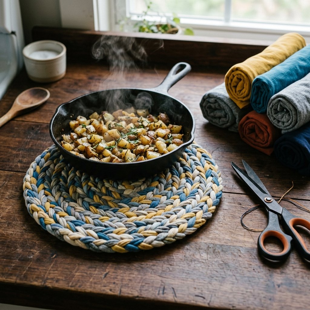 The Easiest 10-Minute DIY T-Shirt Yarn Trivet That Will Save Your Kitchen Counters!