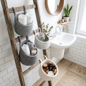 The Genius 5-Minute Bathroom Storage Hack: DIY T-Shirt Yarn Crochet Hanging Baskets!