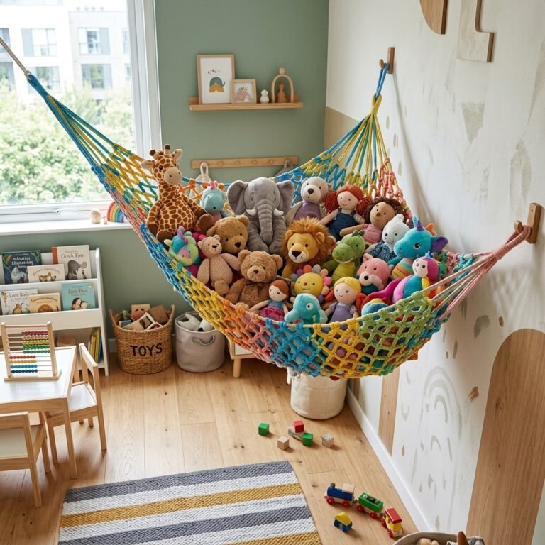 The Genius No-Sew DIY T-Shirt Yarn Toy Hammock That Cures Playroom Clutter Fast!