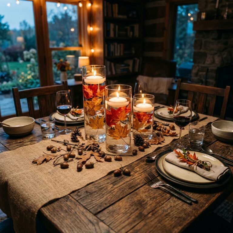 The Most Romantic Fall Table: DIY Floating Candle Autumn Leaf Centerpieces Under $10