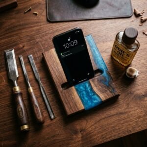 The Perfect Desk Accessory: DIY Wood and Epoxy Resin Phone Dock Plans He'll Love!