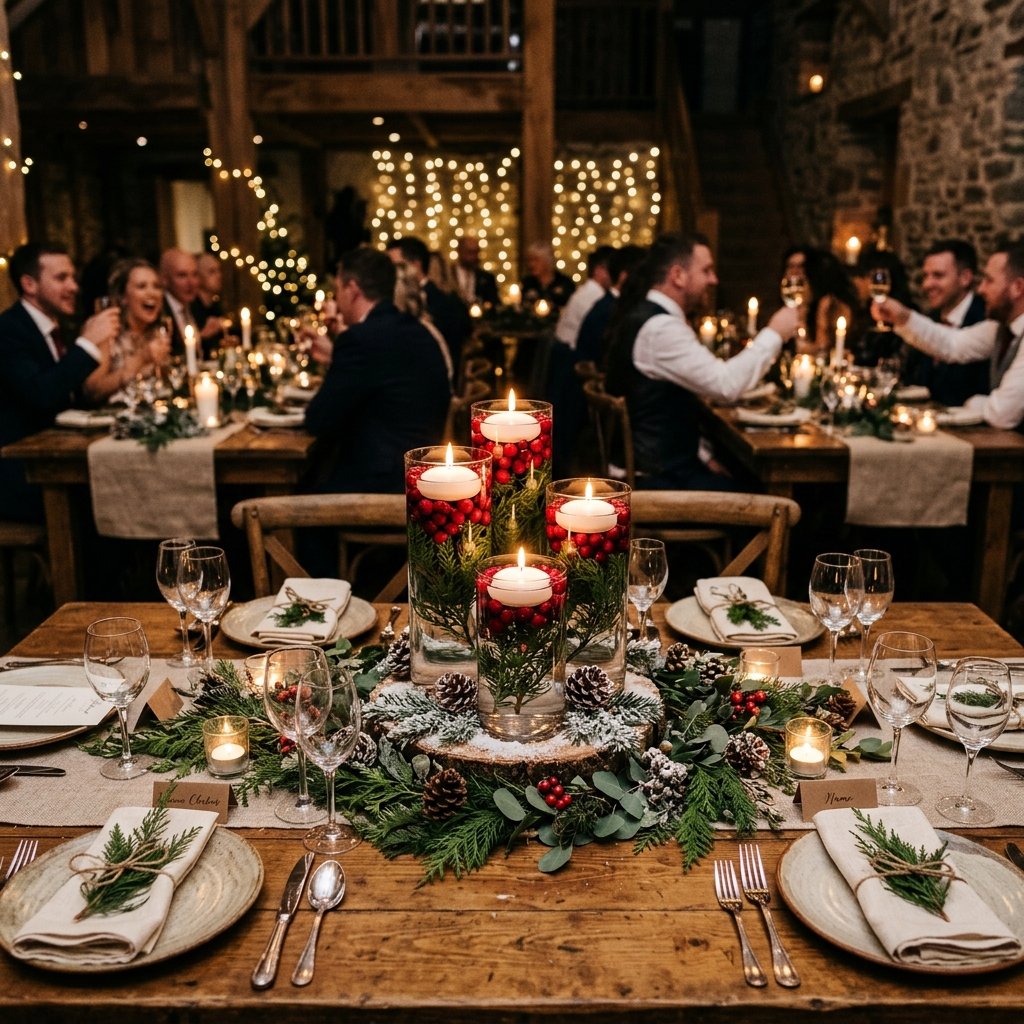 The Ultimate Cozy Vibe: DIY Cranberry and Evergreen Floating Candle Wedding Centerpieces for Winter