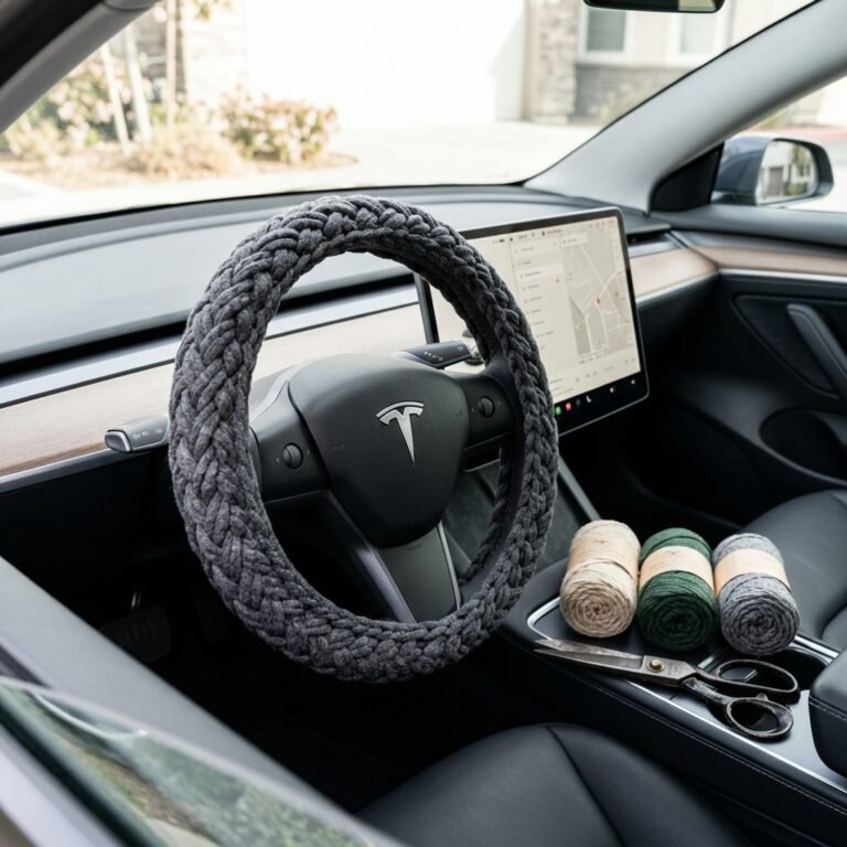 This 15-Minute DIY T-Shirt Yarn Steering Wheel Cover Will Make Your Car Look So Chic!