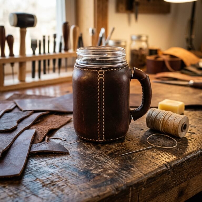 This DIY Leather Wrapped Mason Jar Mug is the Absolute Ultimate Gift for Coffee Lovers!