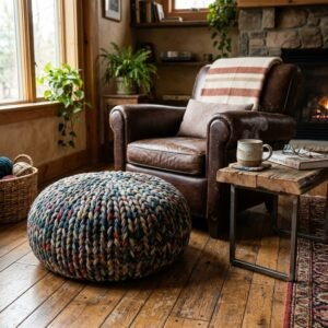 This DIY T-Shirt Yarn Round Floor Pillow is the Ultimate Living Room Game Changer!