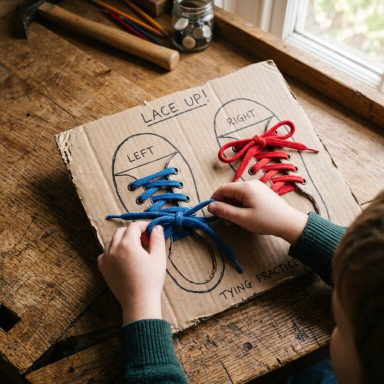 This Free DIY Cardboard Shoe Tying Board Teaches Kids in Half the Time!