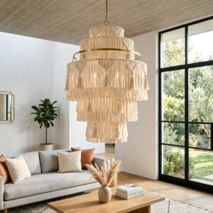 This Gorgeous DIY Boho Lantern Chandelier Made From T-Shirt Yarn Looks Ultra-Luxe!