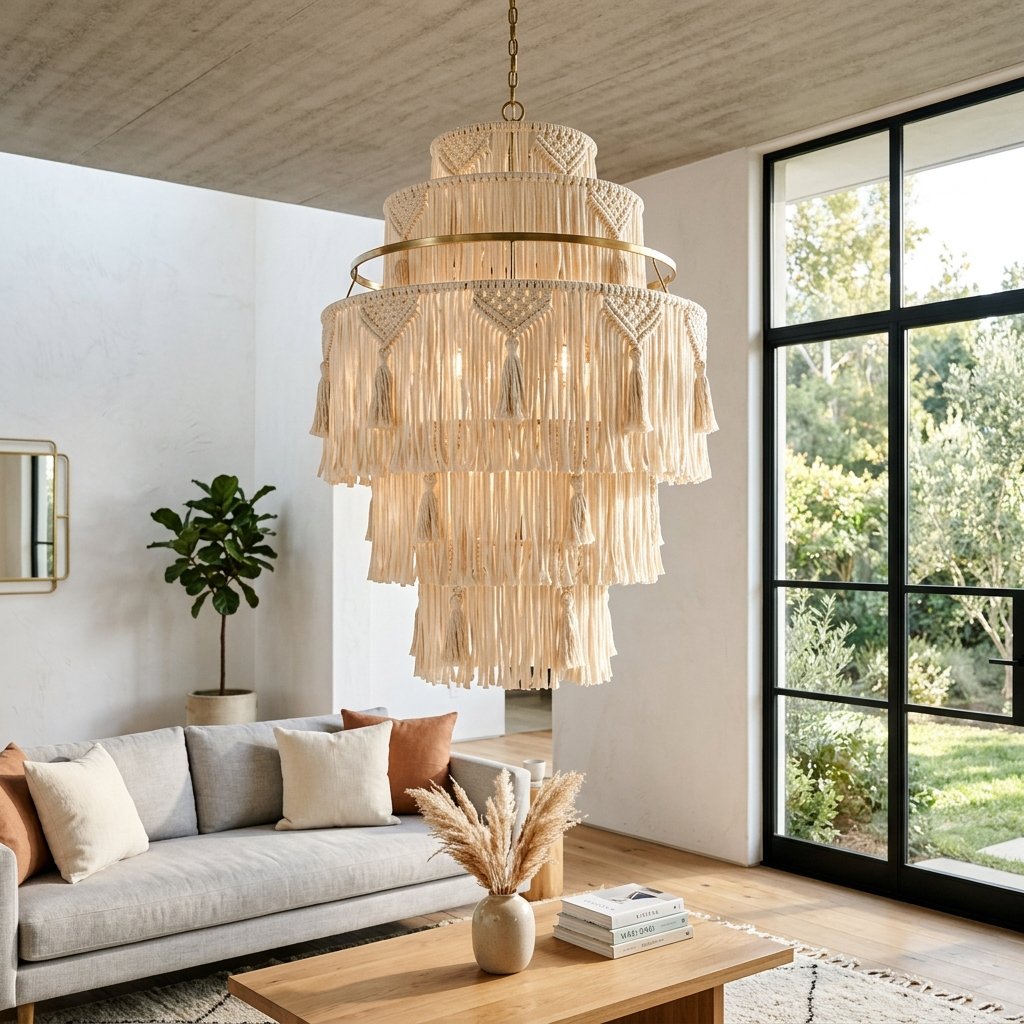 This Gorgeous DIY Boho Lantern Chandelier Made From T-Shirt Yarn Looks Ultra-Luxe!
