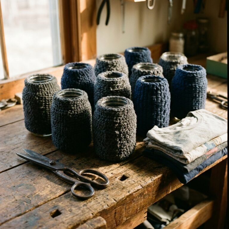 Transform Messy Glass Jars Instantly with This Cozy Upcycled T-Shirt Yarn Storage Jar Cover DIY