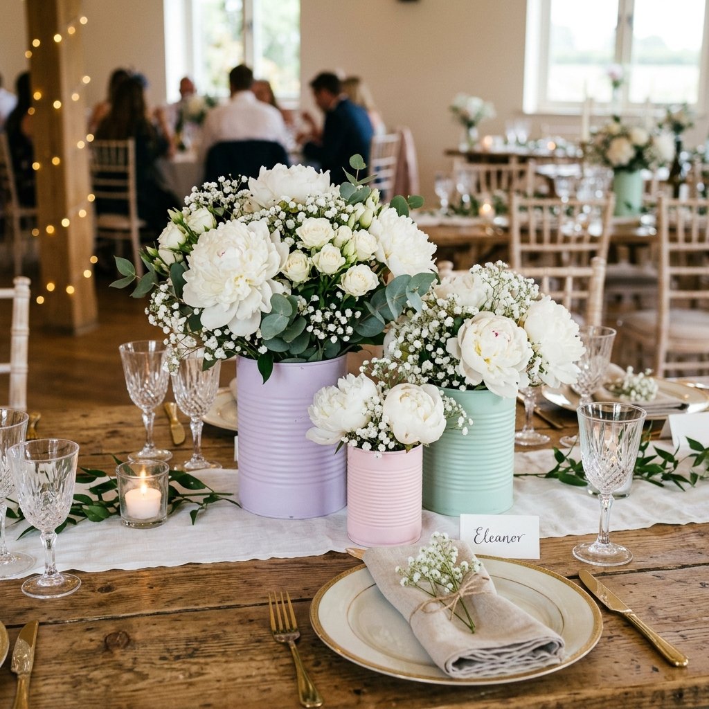 Trash to Treasure: 10 Gorgeous Pastel Painted Tin Can Wedding Centerpieces Your Guests Will Love