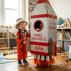Turn a Large Cardboard Box Into an Epic DIY Space Rocket for Toddlers in an Afternoon