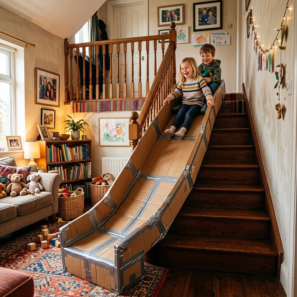 Turn Your Stairs Into An Epic DIY Cardboard Box Slide Your Kids Will Go Crazy For!