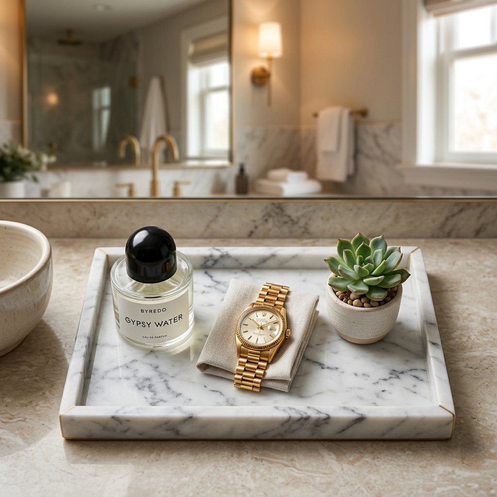 Ultimate Vanity Hack! This DIY Dollar Store Faux Marble Vanity Tray Looks Like Real Stone